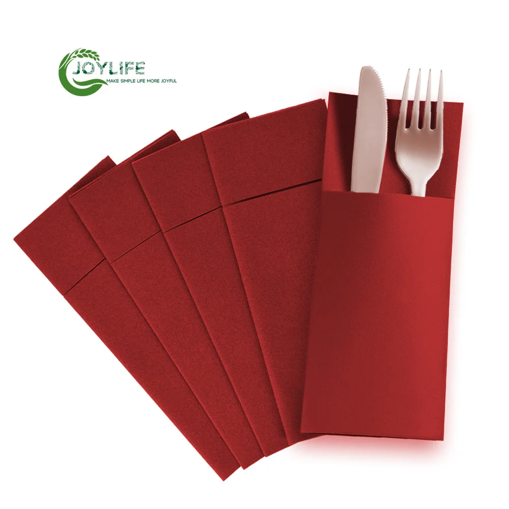 Disposable White Linen Feel Dinner Napkins with Flatware Pocket Printed Paper Napkins for Weddings and Parties Style Bag