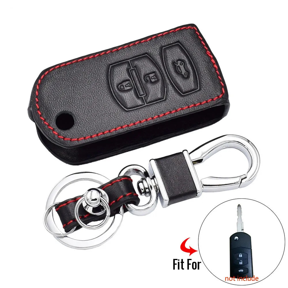 3 Buttons Leather Car Key Case For MAZDA 2 6 M2 M3 M5 M6 CX-5 Folding Remote Fob Cover Keychain Holder Bag Auto Accessories