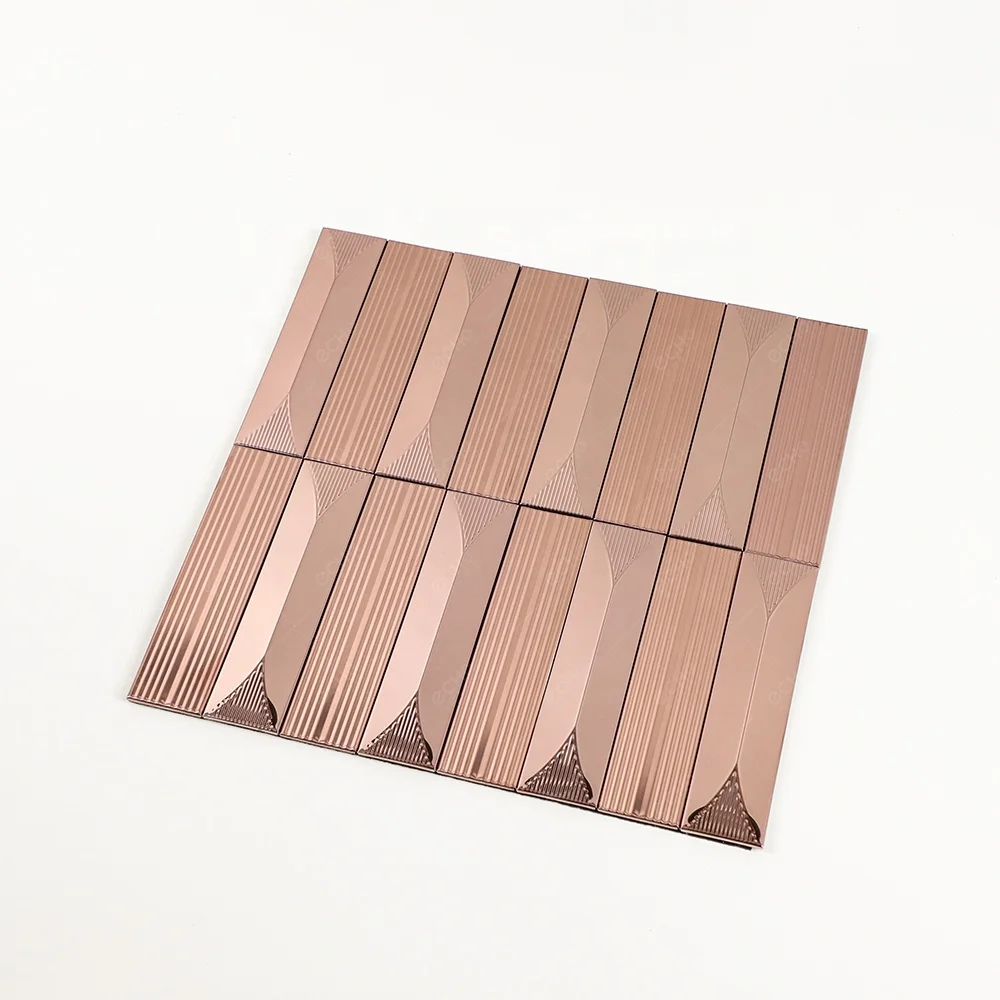 Ready to Ship Rose Gold 3D Peel and Stick Stainless Steel Copper Metal Tile
