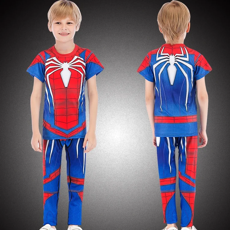 Newest Children Superhero Spiderman Costume Set Elastic Clothes