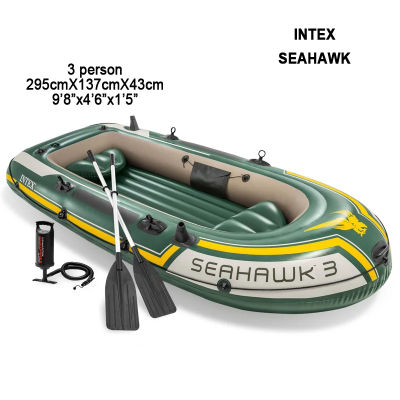 INTEX SEAHAWK 3 person inflatable fishing boat 68380 raft accessory paddle pump dinghy 3 air chamber vinyl water sport pvc boat