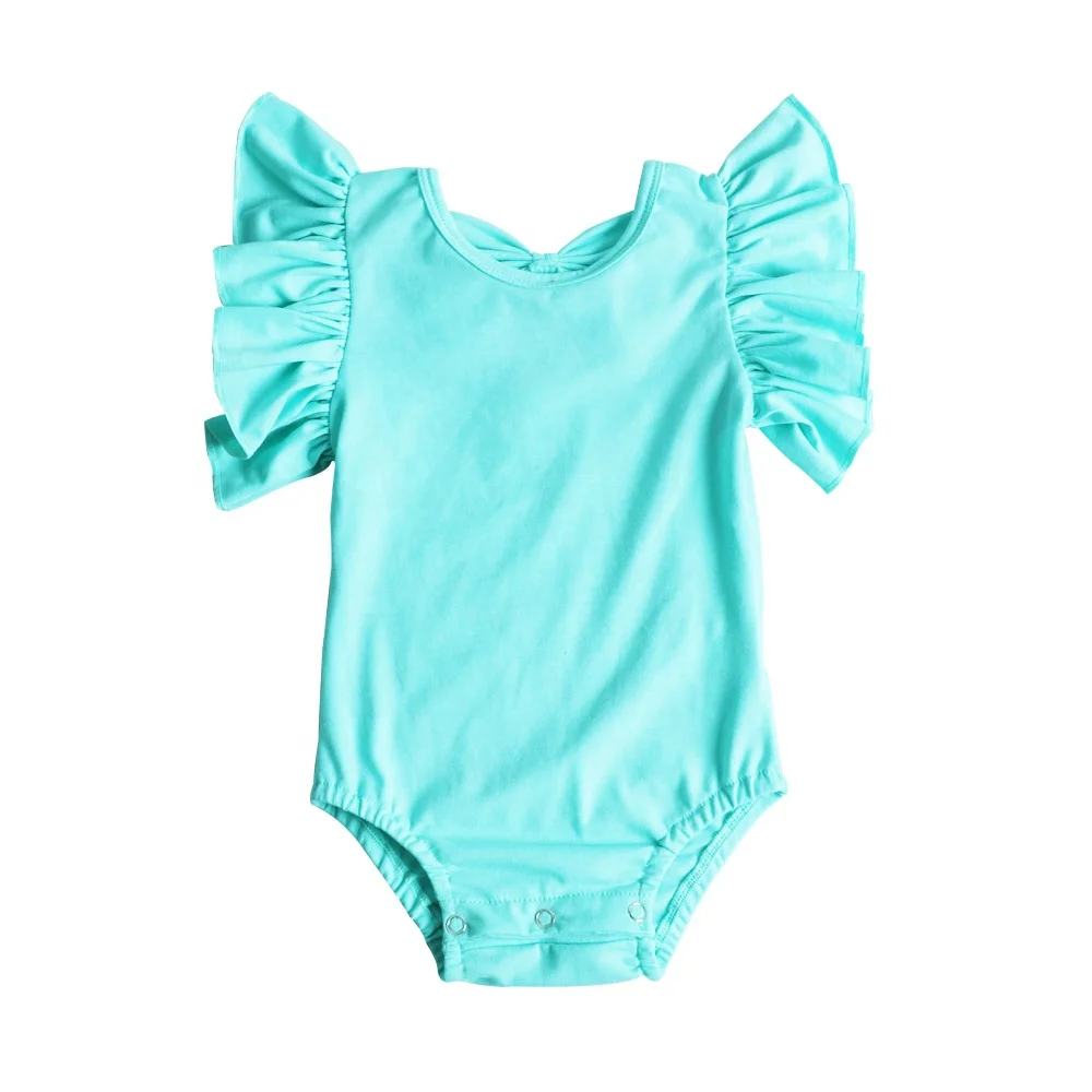 newborn baby romper knit cotton summer clothing Infant Baby ruffle romper back with bow knot baby girl flutter sleeves romper