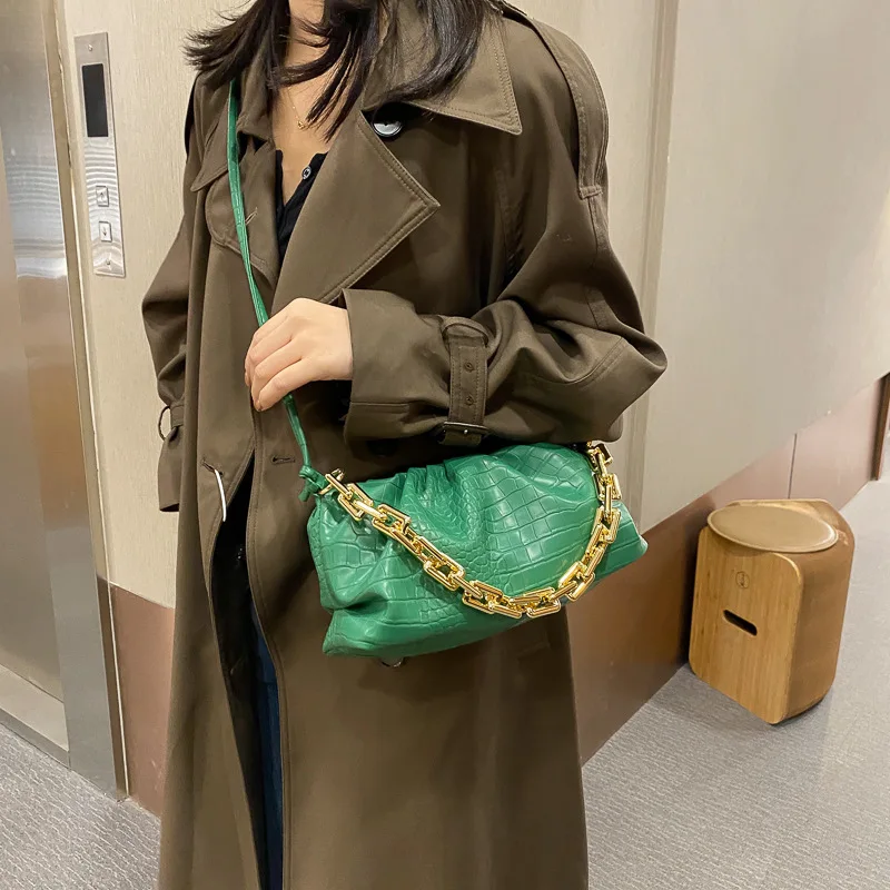 Women Tote Pleated Cloud Handbags Gold Chain Shoulder Bag Luxury Pure Color Ruched Hobos Lady Dumpling Wrinkled Crossbody Bags