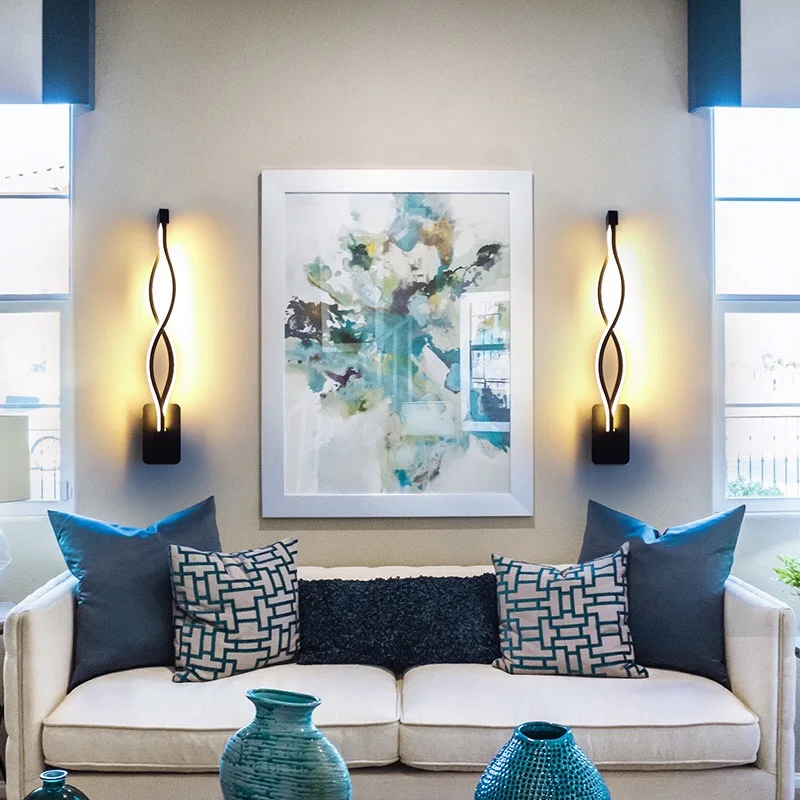 
Indoor decorative led wall lamps modern curved linear wall mount sofa bedside lighting fixture 
