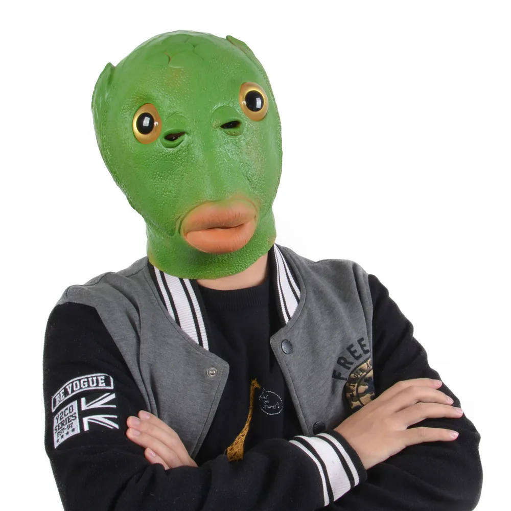 Wholesale Creepy Halloween Cosplay Masks Green Fish Head Mask Party Props Adult Latex for