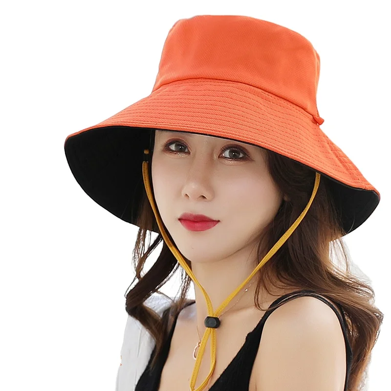 2024 new products Custom Fishing Bucket Hat Wide Brim Sun Fisherman Hat With Strings Sun cotton extra large bucket hat For women