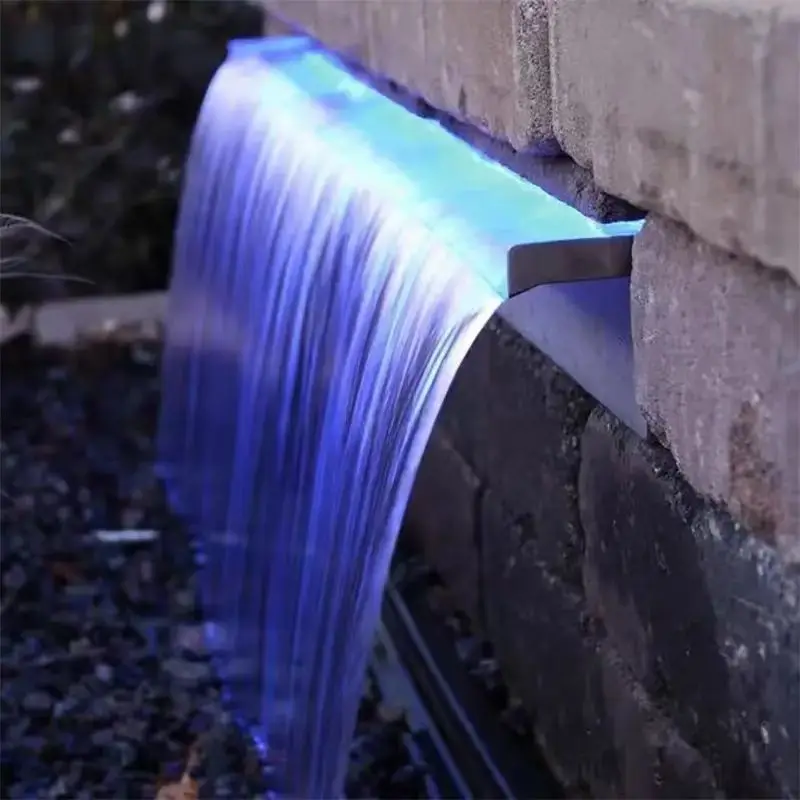 Outdoor Wall Water Fountain Decoration Light Sheer Stainless Steel Waterfall Blade Cascade For Garden