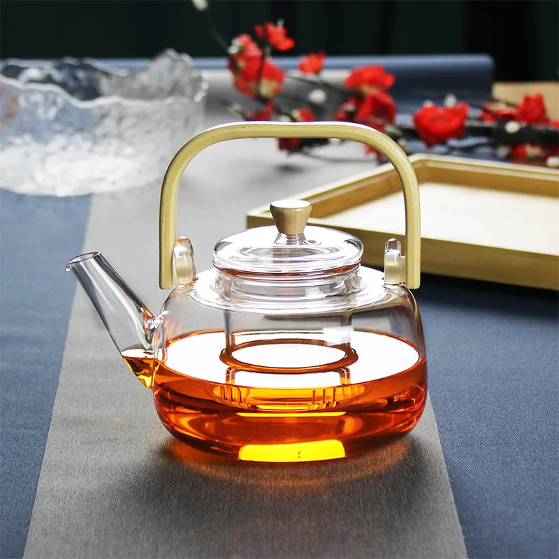 39Years Factory Bamboo Handle Borosilicate Glass Heat Resistant Glass Kettle Open Fire Safe Glass Tea Pot 800ml Capacity