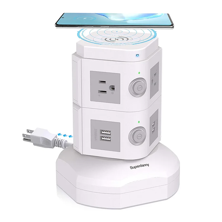 Multiple 6 socket outlet power extension cord 4 usb ports tower power strip surge protector