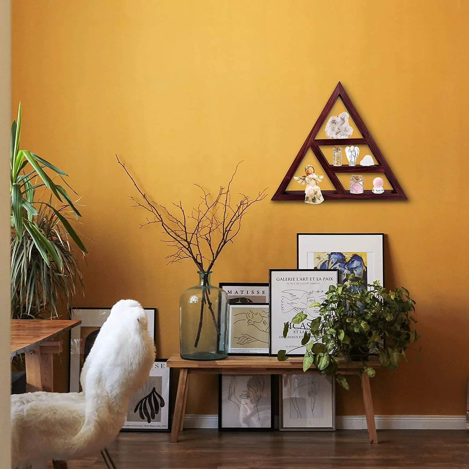 Triangle Shelf for Crystals, Crystal Display Shelf for Stones, Wooden Shelf for Wall Witchy Decor