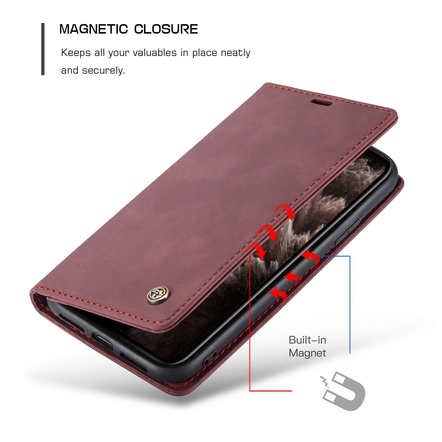 CaseMe Custom Logo Flip Wallet Leather Phone Case For iPhone 13 12 Pro Max For Samsung For Huawei For OnePlus