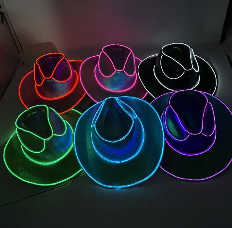 Colorful Holographic LED Light up Space Cowboy Hat Halloween Christmas Party Bar Cosplay Costume Adult Cowgirl Hats