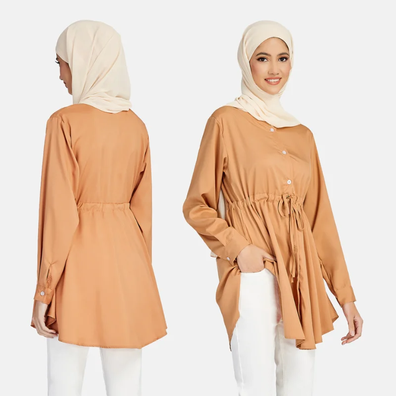 Wholesale 5XL Plus Size Dubai Muslim Women Dress Tunic Tops Long Sleeve Casual Polyester Fashion Modest Shirts Muslim Blouses