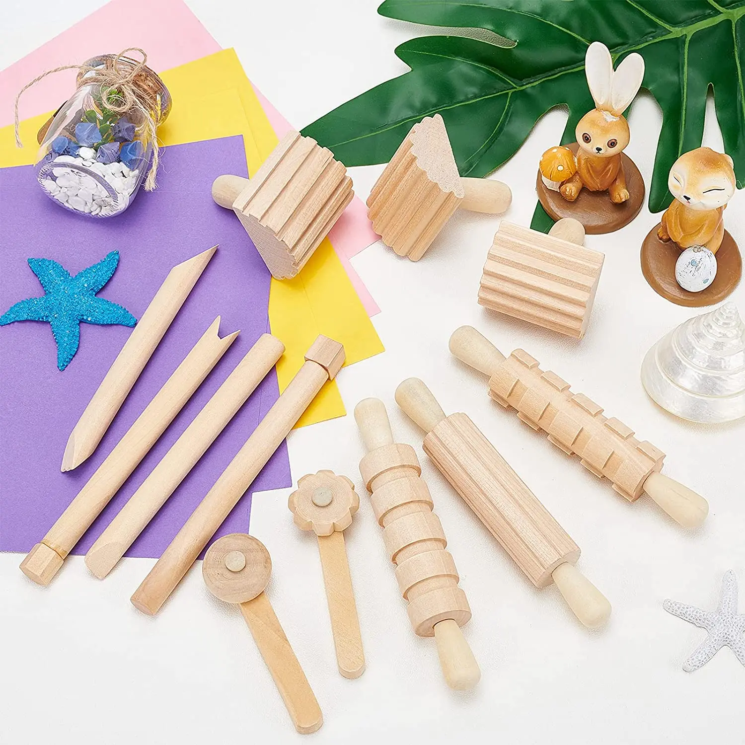 Montessori tools waldorf inspired toys 12 play dough wooden tools Wooden Clay and Dough Tools