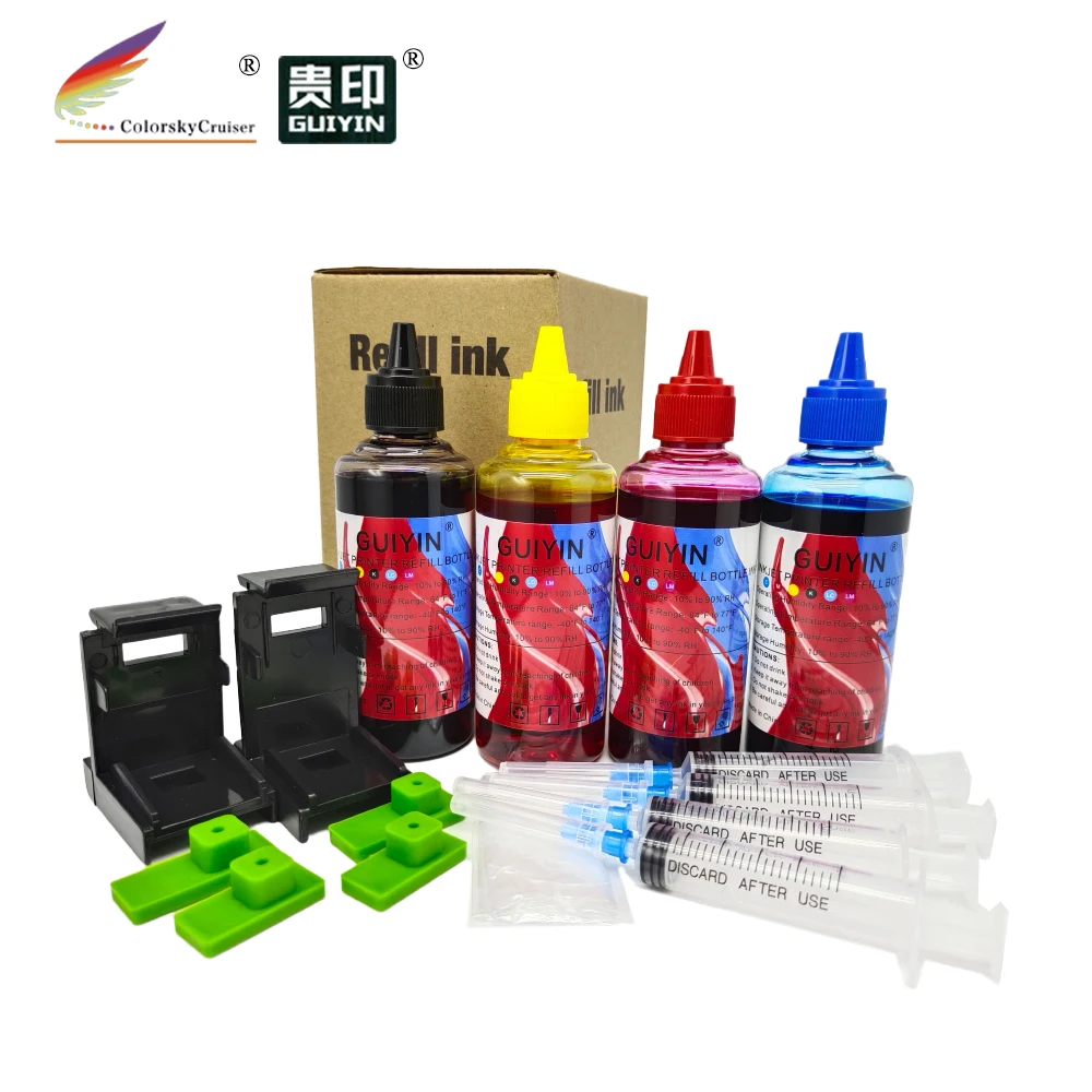 Compatible Dye Refill Ink for HP 62 62XL ENVY 5500 5540 5541 5542 5543 5544 5545 Inkjet Printer Ink 100ml in Bottle bkcmy
