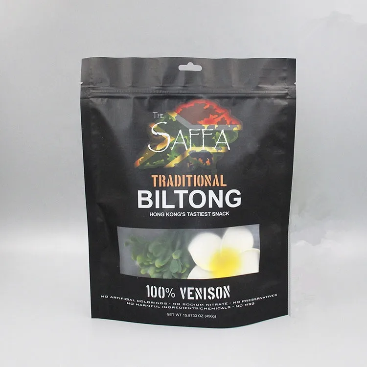 Custom  resealable Matte stand up pouch plastic zip lock with window black mylar bags