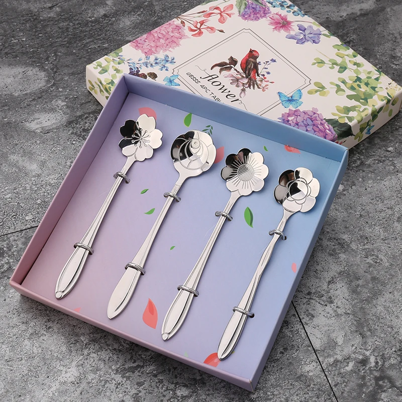 
Eco-friendly Steel Coffee Spoon gold Cutlery Flower Dessert Spoon Ice Cream Tableware 