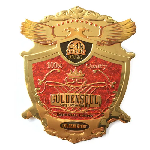 
glowing customized blue metal plaque sticker electroplating etched embossing wine label maker 