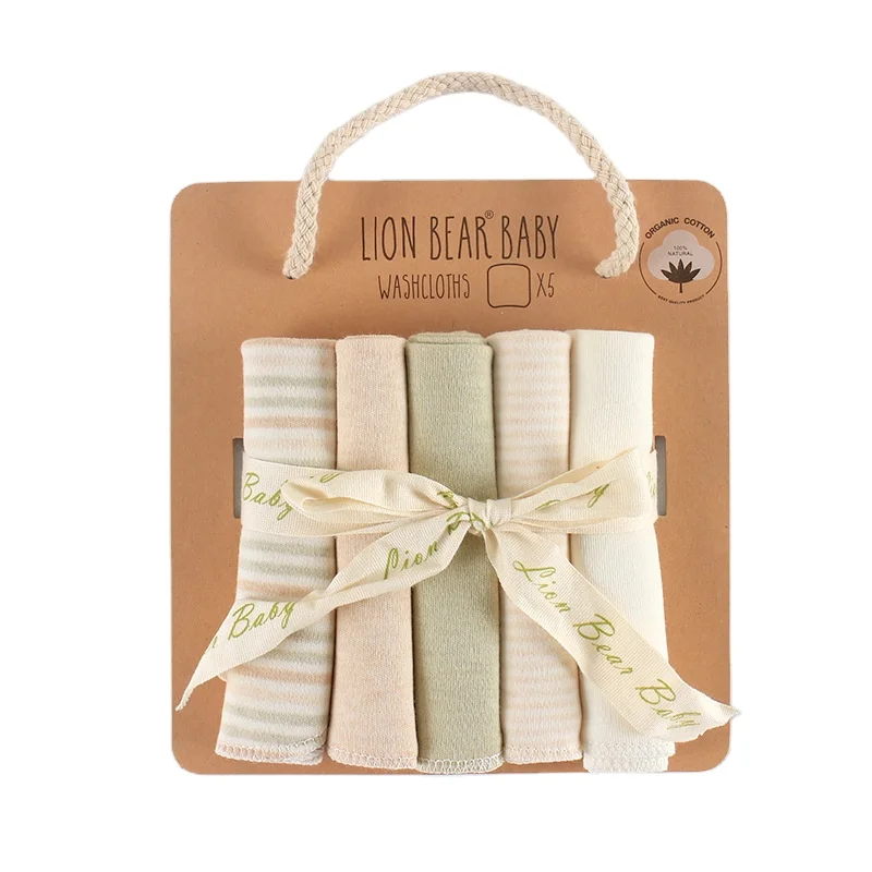 Newborn 5-Piece Color Organic Cotton Solid Little Face Towels Baby Washcloth Set