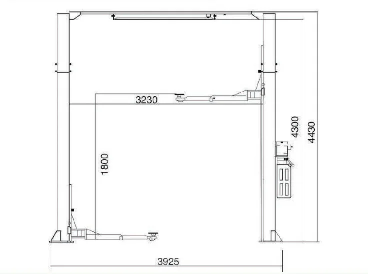 UE-2P5T 5T Hydraulic Single Side Manual Unlock Overhead Baseless Clear Floor Gantry 2 poles Vehicle Elevator 2 Post Car lift