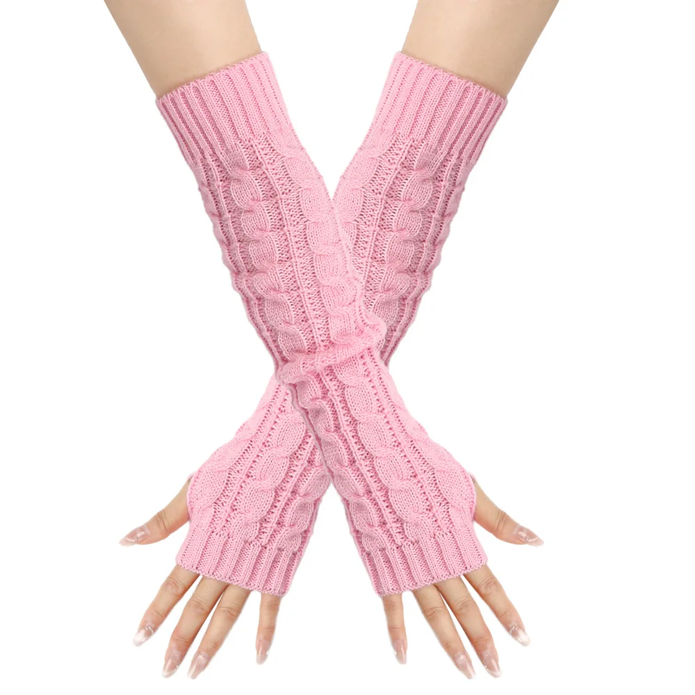 Factory custom logo outdoor warm cuff solid color twist long half finger cuff elastic knit cuff