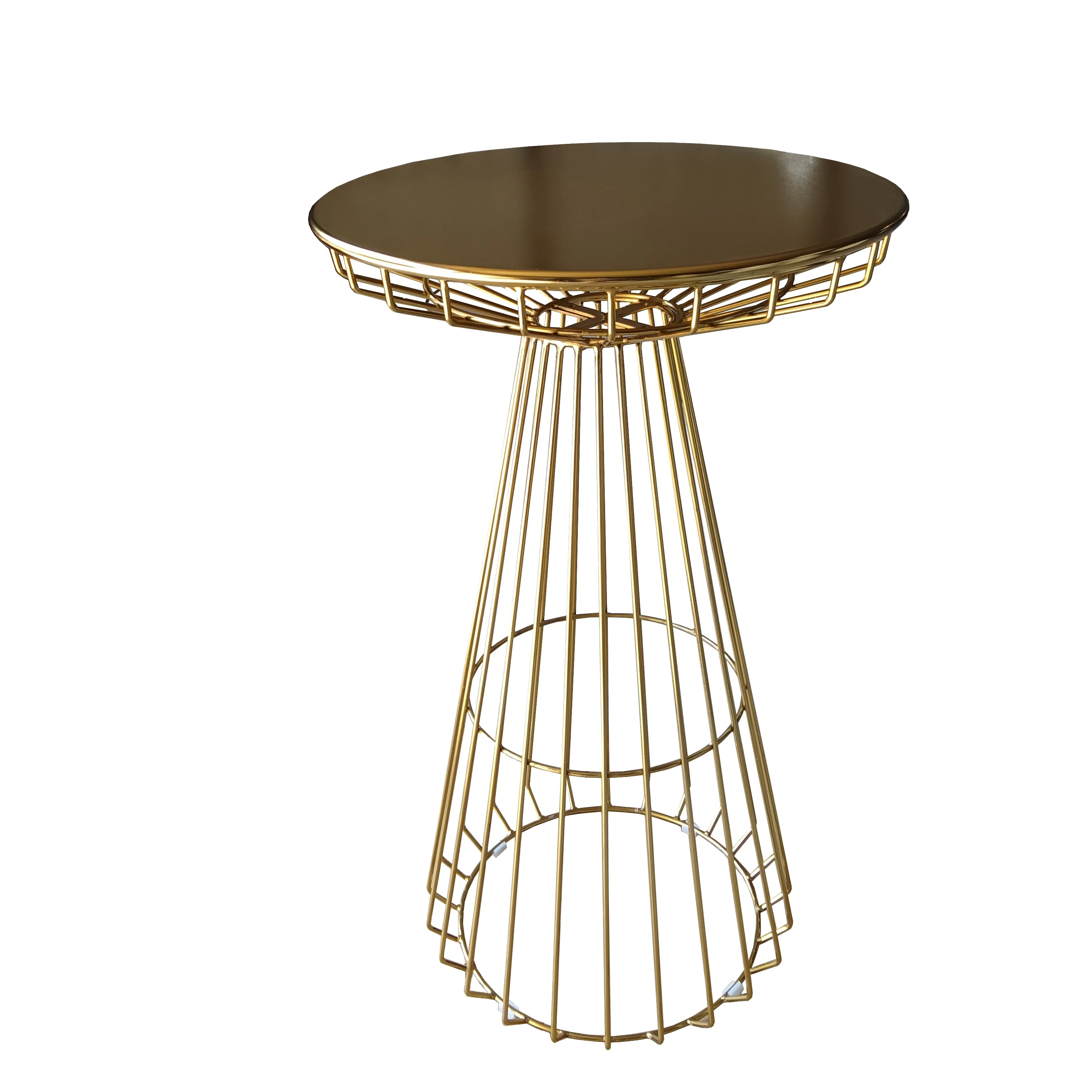 Wholesale High Quality round gold cocktail table gold metal glass wire bar table for wedding banquet tables outdoors Furniture