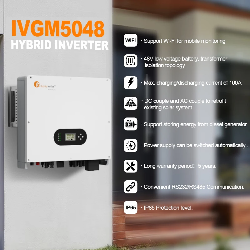 Wholesale Price Solar on Grid Inverter 5kw Dc to Ac Pure Sine Wave Hybrid Solar Lithium Battery Inverter