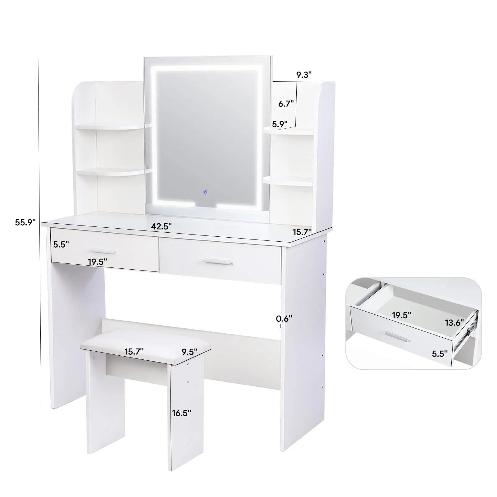 Factory Wholesale Customized Cheap Lights Makeup  Vanity Table Lighted Mirror Dressing Table Led Mirror makeup desk With Drawers