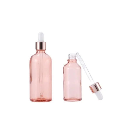 Round Oil Pink Serum Glass 2oz Dropper Bottle 30ml 100ml Eye Rose Gold Dropper Glass Bottle Pink Dropper Bottle For Cosmetic