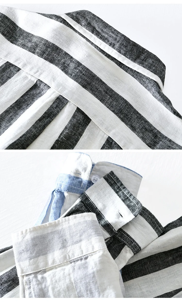 Custom oversized down button full sleeve long vertical striped linen mens shirt 2022