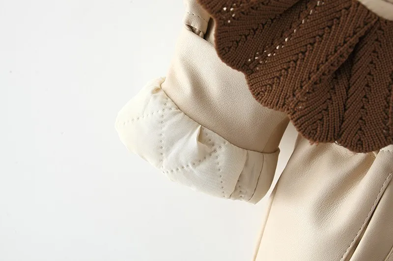 Autumn and Winter PU Leather Baby Girl windbreaker Cotton-padded Baby Thick Coat Lace Collar Windproof Coats Outwear