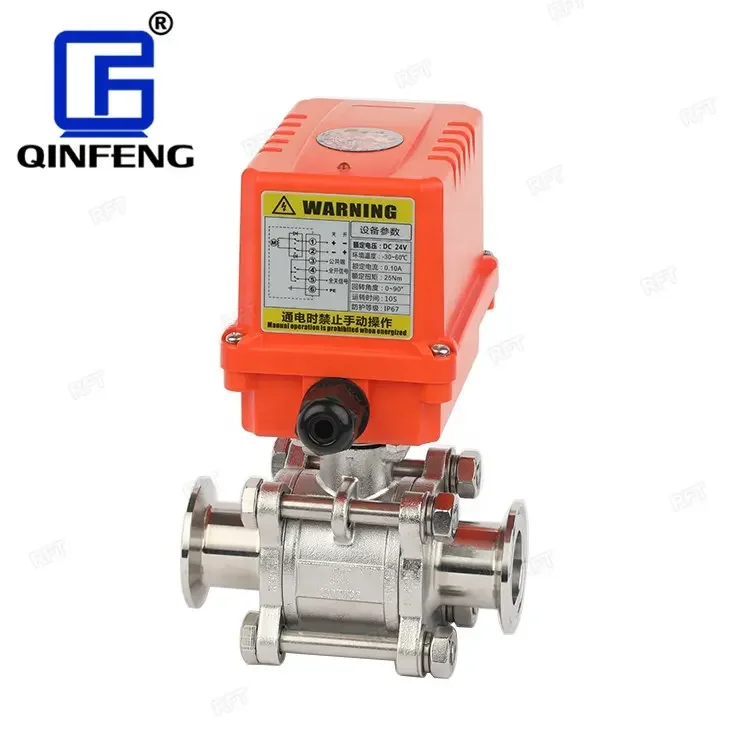 Food Sanitary 304/316 Stainless Steel DC 24V Control Solenoid Electric Actuator 3PC Motorized Ball Valve For Beer Milk Cosmetics