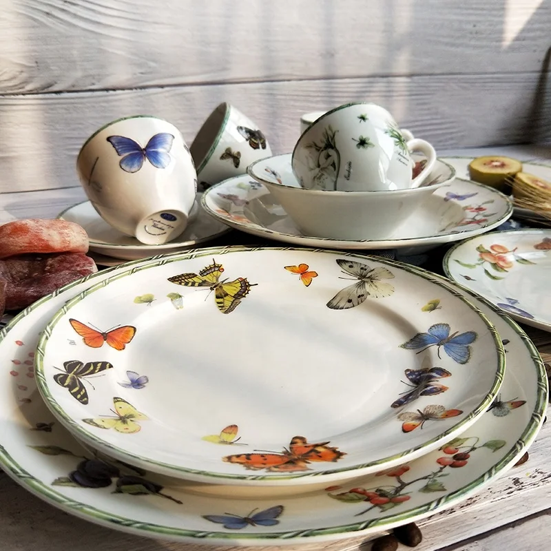 Customized European butterfly pattern dinner set Garden exquisite ceramic plate