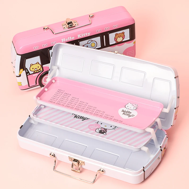 Topsthink рисунок «Hello kitty» 3 слоя металлический пенал доя карандашей, пенал для Портативный ручки школьный автобус школьный пенал для девочек