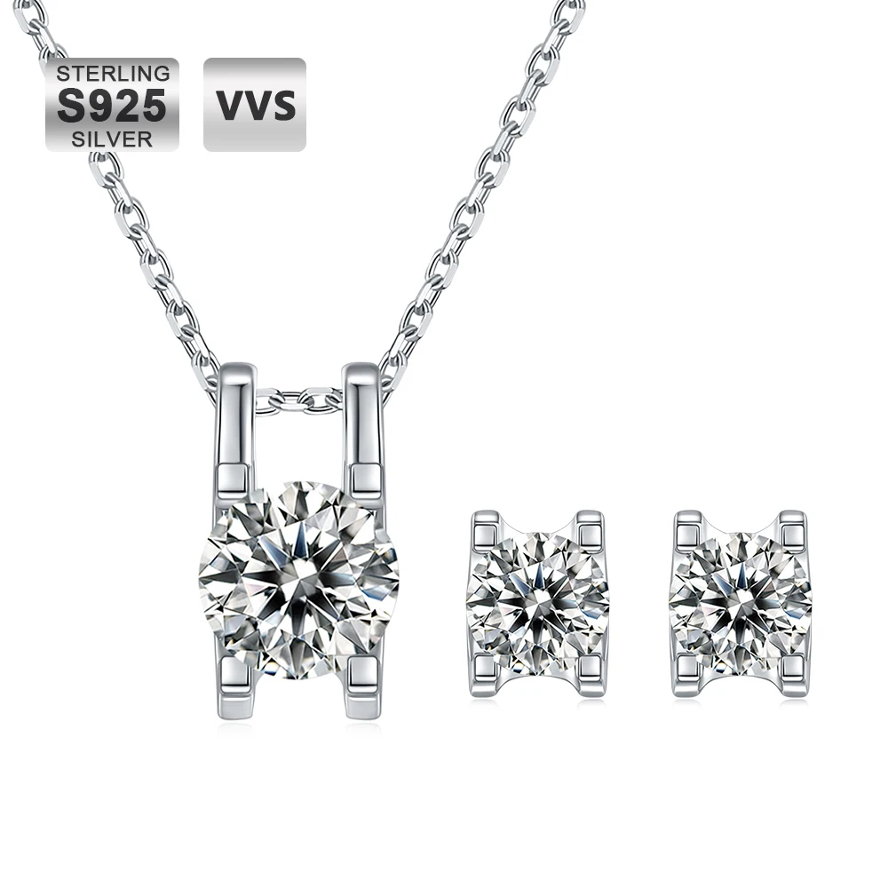 KRKC Beautiful 1ct Earring Snowflake Moissanite Custom Choker Necklace Chain Engagement Jewelry Sets for Women Diamond Jewellery