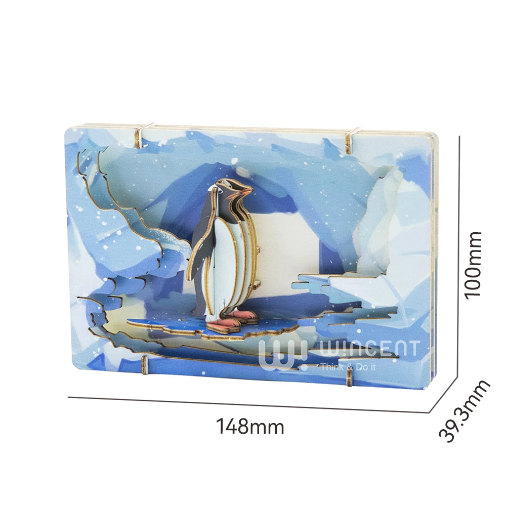 Wincent OEM FSC Eco-friendly Penguin custom animal puzzle wood 3d models puzzle diy craft wooden jigsaw puzzle toys for kids