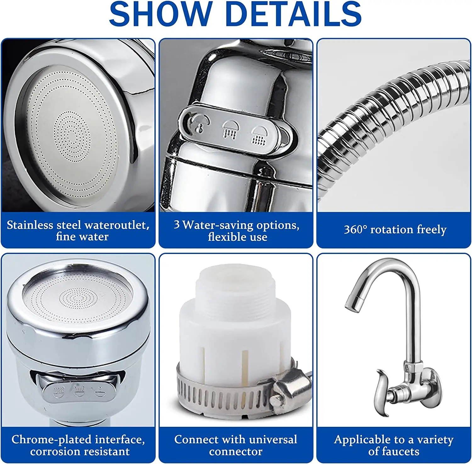 FAPULLY 360 Degree Rotatable Head Extender Sink Faucet Filter Sprayer Adapter Anti-splash Tap Nozzles Stainless Steel Kitchen