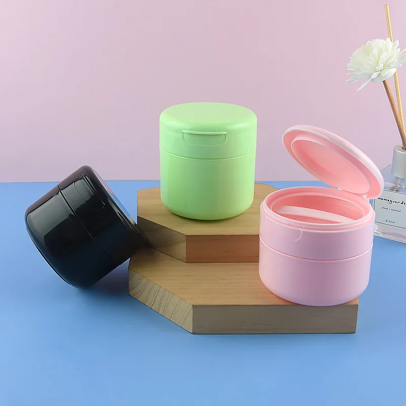 100ml 150ml Pink White Green PP Tooth Powder Container Plastic Round Lid Flip Hinged Cap Remove Makeup Cream Jar