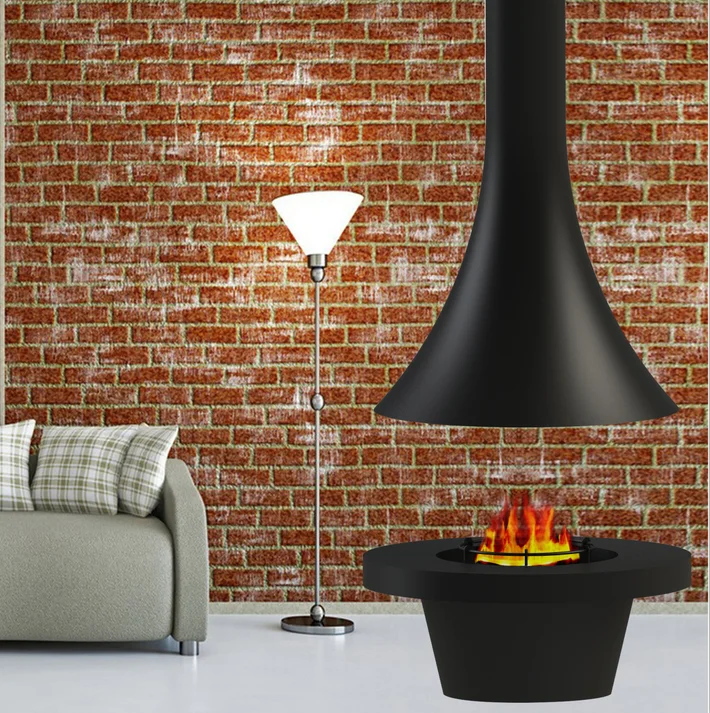 modern design wood burning stove indoor heating suspended fireplace with round big glass
