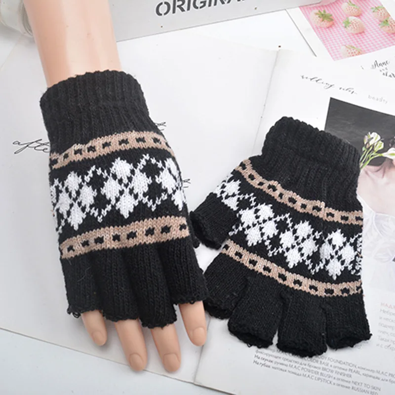 Outdoor Sports Winter Running Gloves Knitted Half Finger Gloves For Men And Women