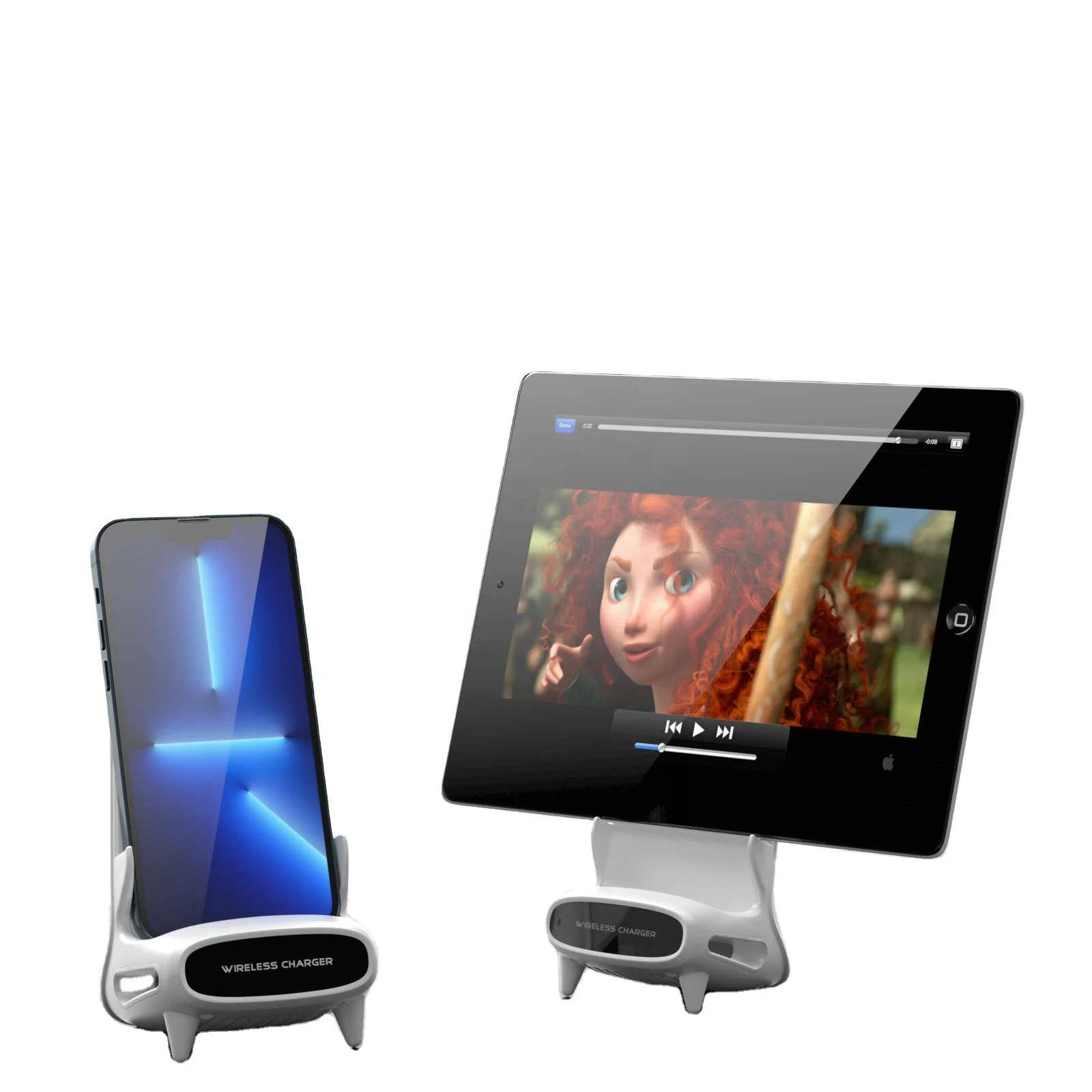 Custom 10W 15W Qi White Desk Standing 2 in 1 3in1 Type C Port Phone Holder CellPhone Fast Charging Wireless Charger Stand