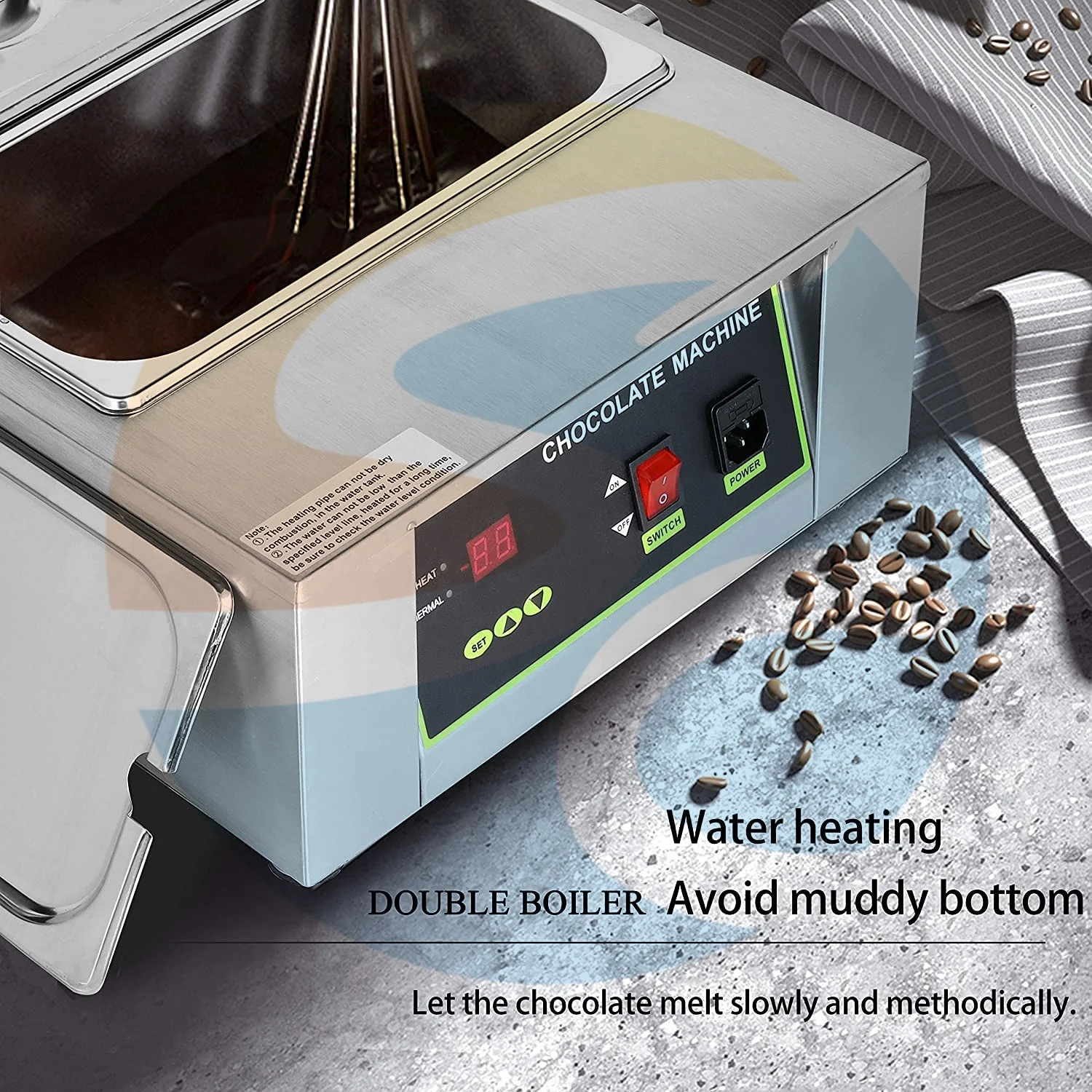 Chocolate/Milk/Cream Melting Heating Electric Chocolate Melting Pot Stainless Steel Chocolate Fondue Commercial Food Warmer