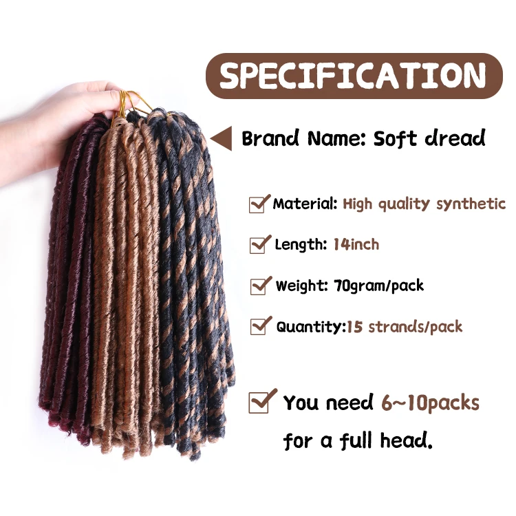 Julianna Kanekalon soft dread lock cheap price softex hair ombre color softex cabelo sinttico soft dread 14ich soft dread hair