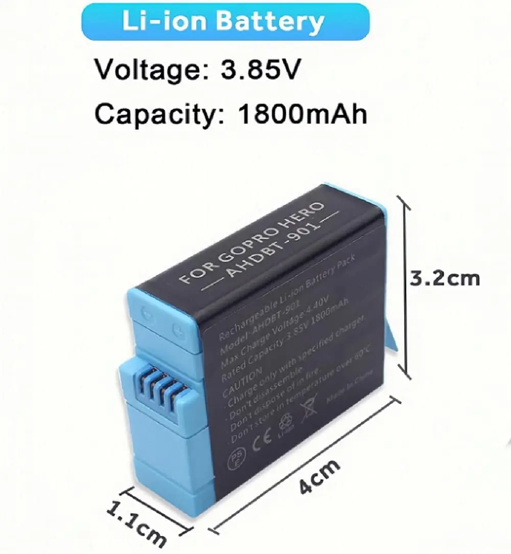  3.85V 1800mAh Rechargeable Batteries Action Camera Battery for GoPro Hero 9 Black Official