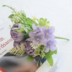 Wholesale Artificial Silk Roses Flowers 5 Branches With 3 Rosa Flower Ball Flax Rose Bouquet Flower Garland