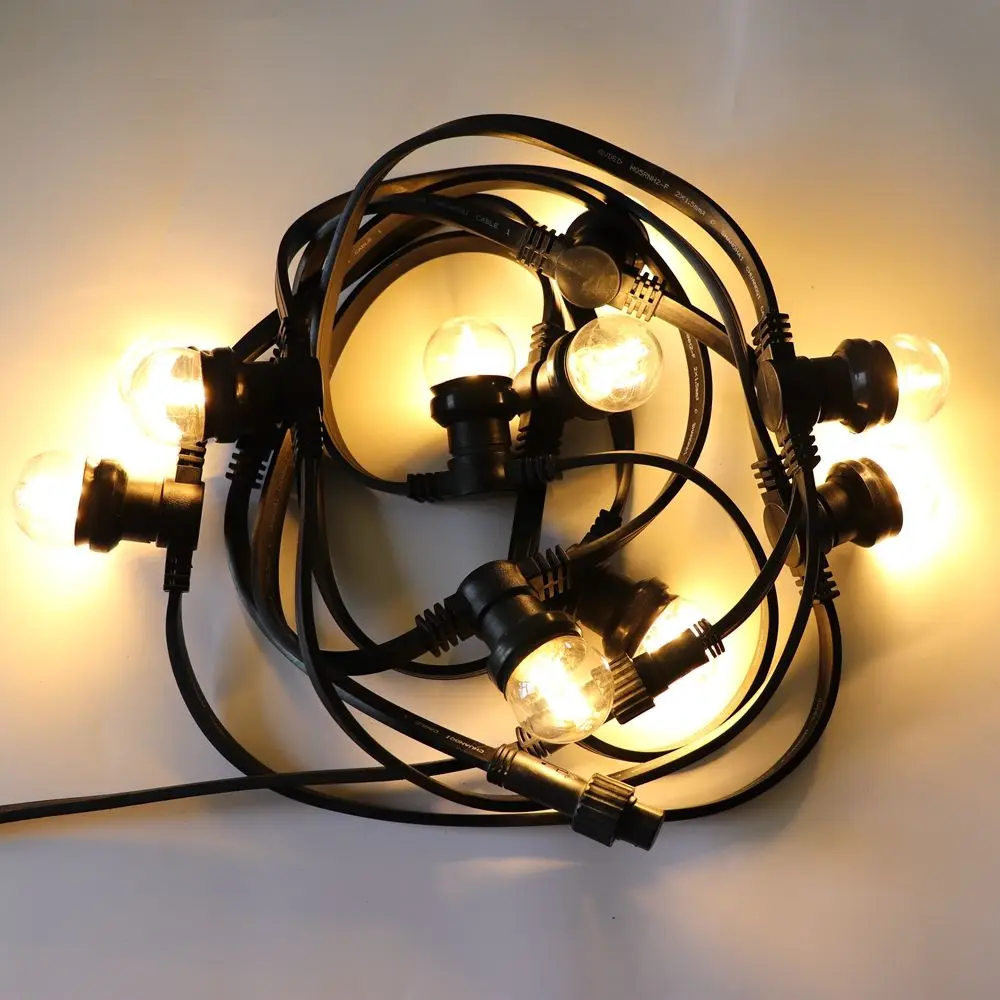 outdoor IP65 waterproof 2*1.5mm copper wire flat rubber cable E27 festoon string light