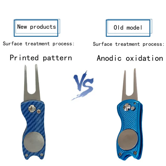 Metal Plastic Blank Carbon Fiber Pattern  Golf Product Accessories Foldable Pitch Repair  Fixers Fork  Pitch Green Divot Tools