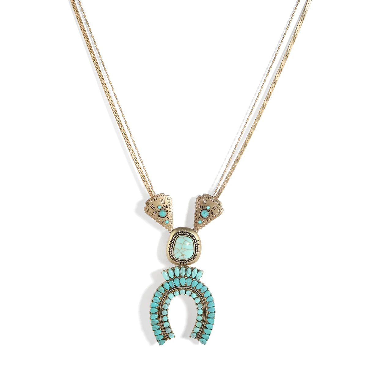 Latest Design gold plating Bohemian style turquoise pendant necklace Southwest Turquoise necklace for women