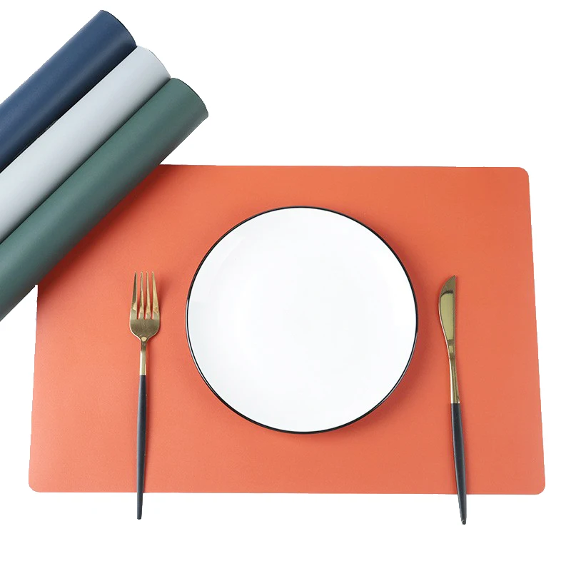 Nordic popular plain leather placemats for kids double-sided durable rectangle thermal insulation placemat home decor table mats