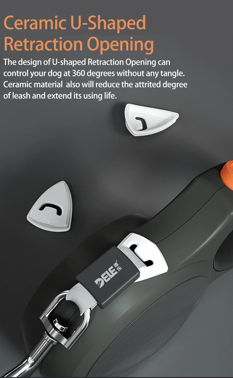 2023 New Patented AUTO BRAKE 5 Meter 30kg Reflective Belt Cerramic Entrance Dog Retractable Leash For Large Breed Dogs